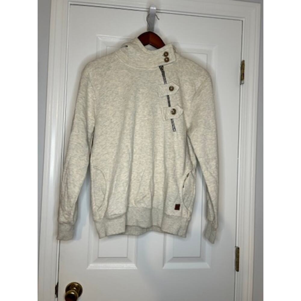 Campus Sutra Hoodie Womens Large Cream Funnel Neck Asymmetrical Zip Pullover